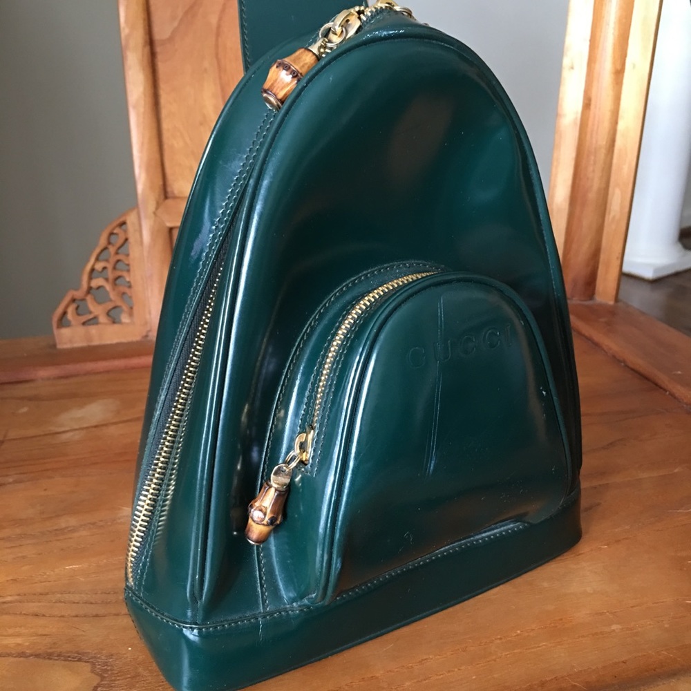 Vintage Gucci patent leather green back pack.